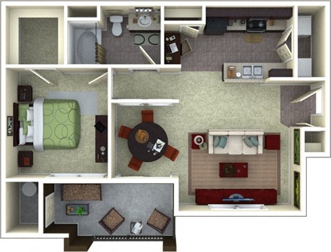 Floor plan for 1 bed, 1 bath, 820 sqft